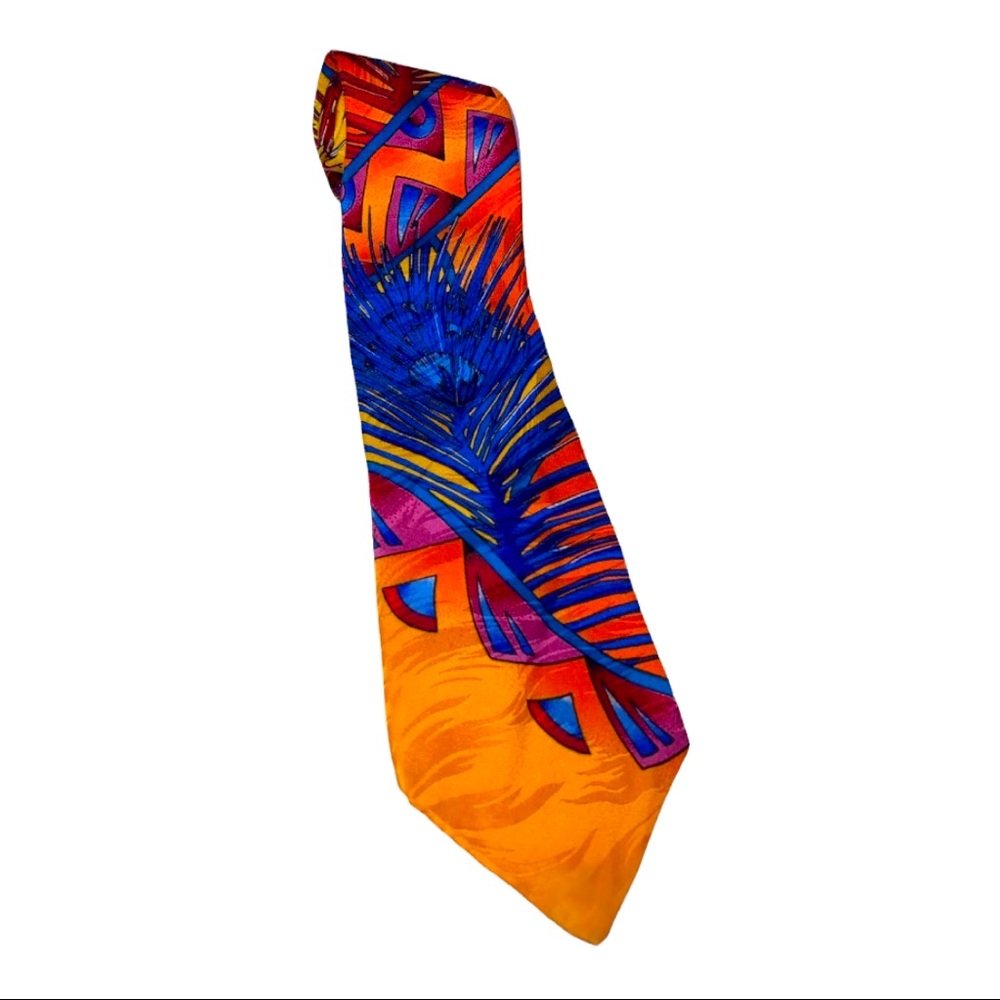 Vintage 90s retro neck Tie Rush Limbaugh No Boundaries Silk peacock feather Y2K
